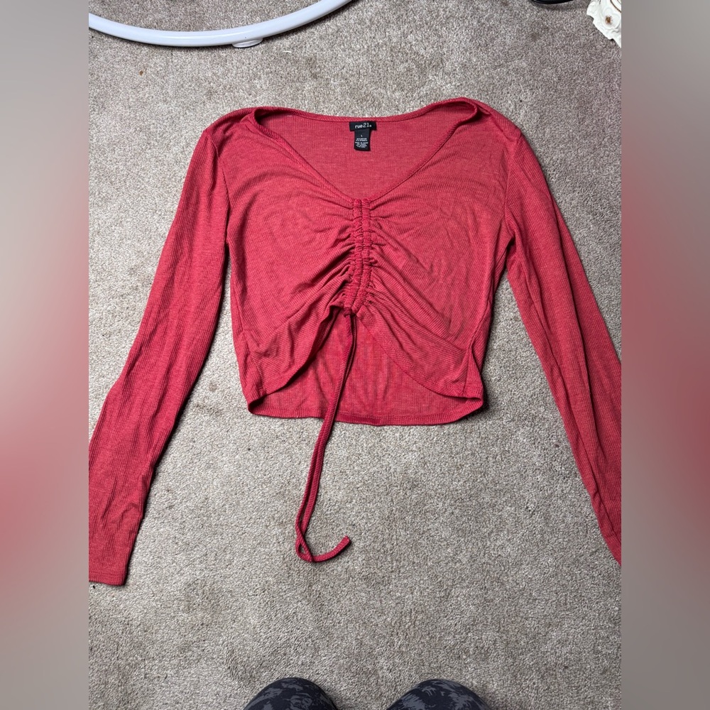 Rue21 Red Long-Sleeve Cinch-Front Crop Top